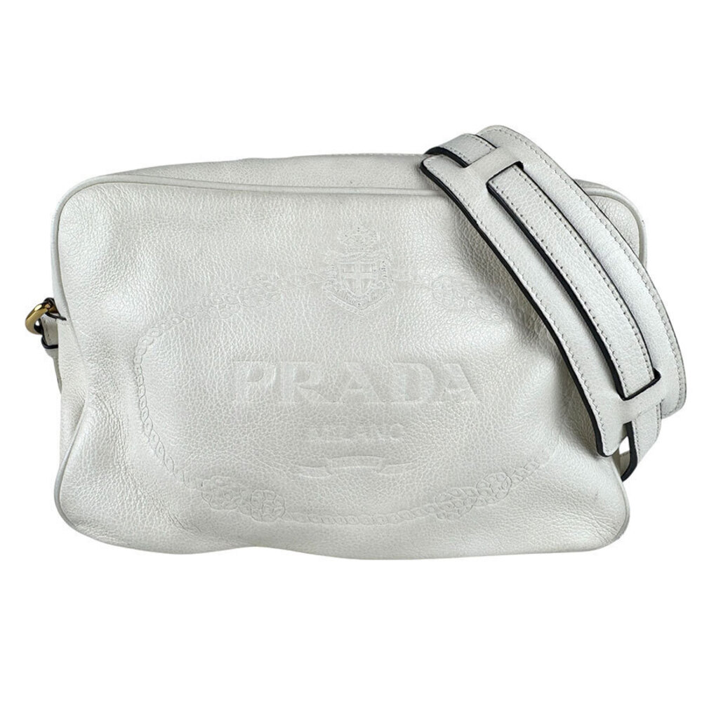 Prada white Glace Calf leather crossbody bag debossed Milano logo